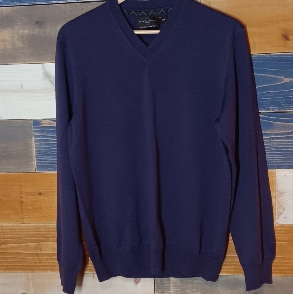 Black Brown 1826 M Made it Italy Merino Wool v-neck sweater purple - Picture 2 of 6